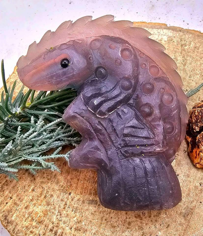 Nature Purple Fluorite Hand Carved 3" Lizard Figure Decor