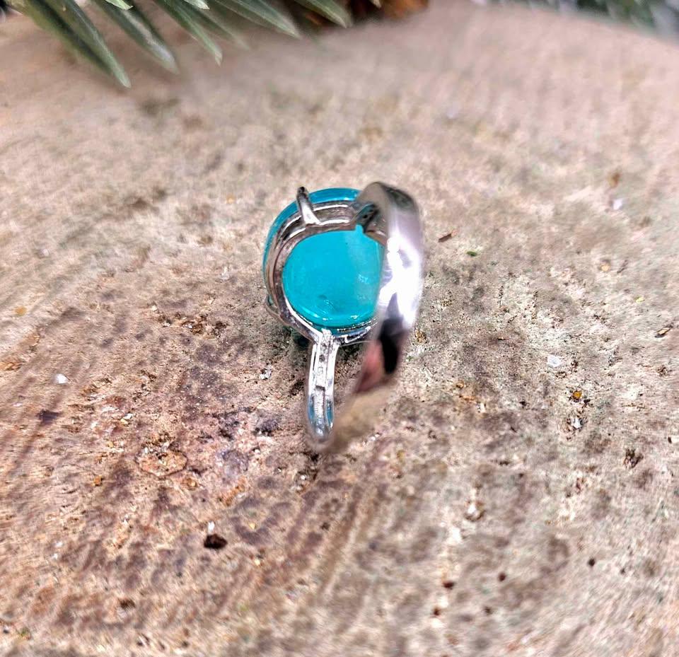 Nature Icy Amazonite Round Stone Adjustable Ring