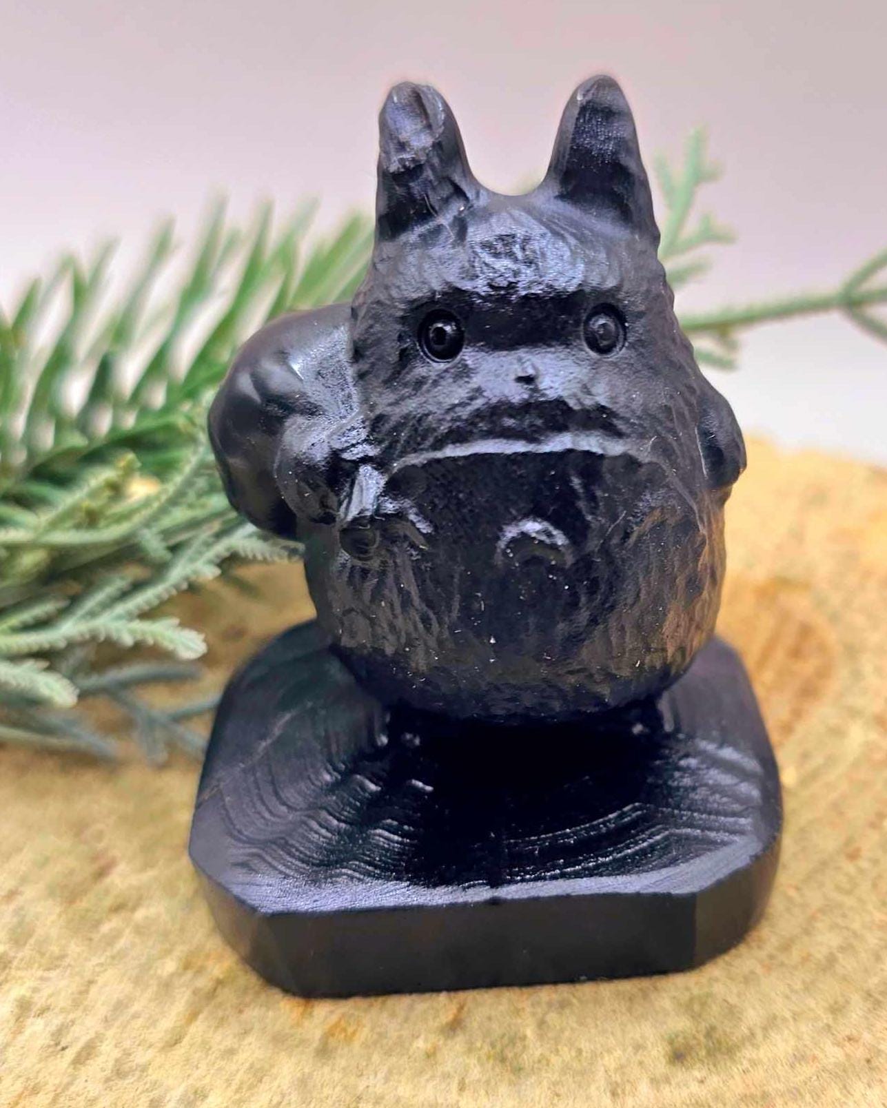 Nature Obsidian Hand Carved Totoro Decor Figure