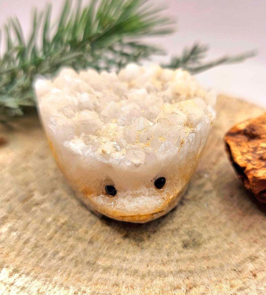 Adorable Crystal Cluster Hand Carved Cute Hedgehog Figure