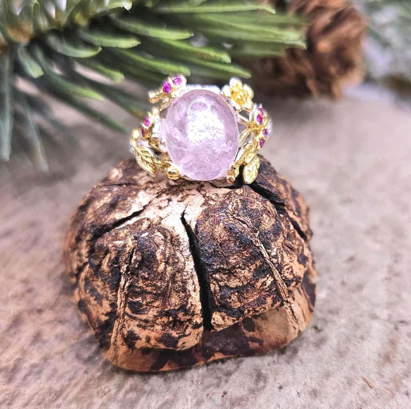 Nature Morganite Stone Adjustable Ring