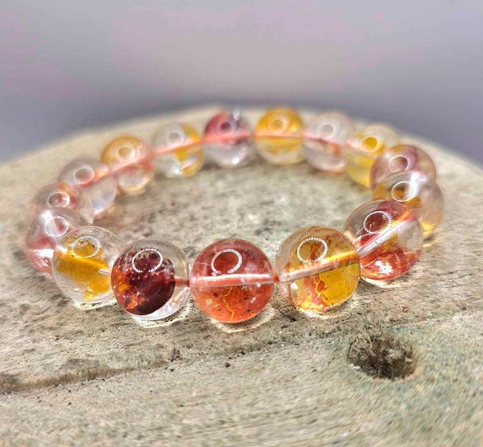 Rare Top Grade Nature Hematoid Koi Quartz 12mm Beads Bracelet
