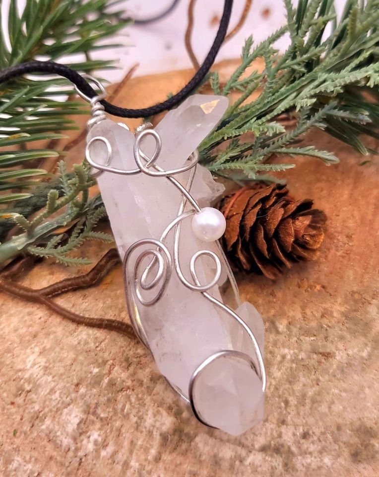 Beautiful Unique Shape Nature Crystal Point Wire Wrapped Pendant Necklace