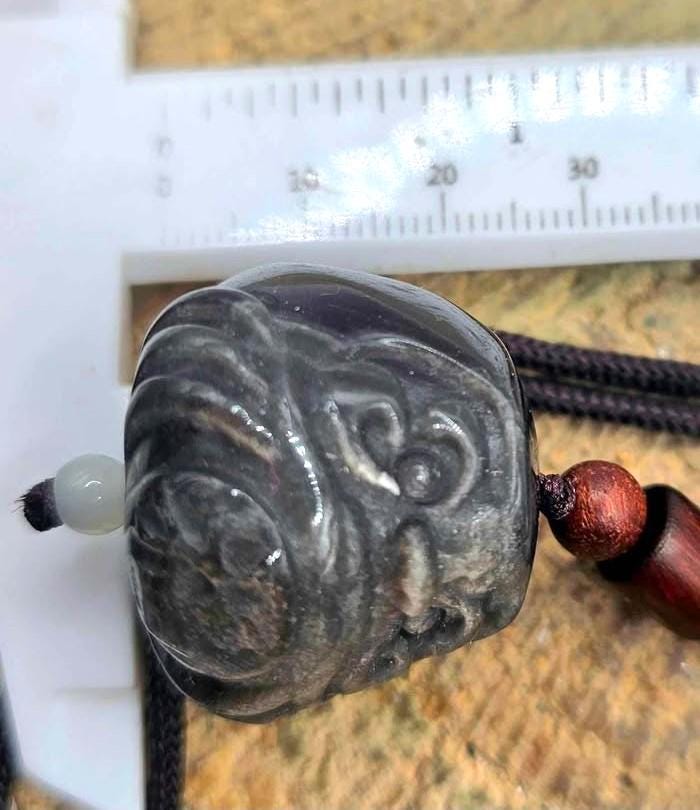 Nature Silver Obsidian Cat Eye Flash Daruma Doll Pendant Necklace