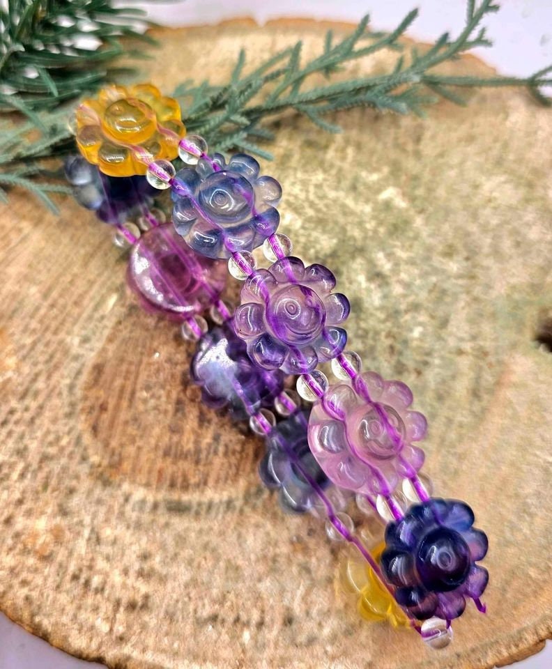 Beautiful Nature Rainbow Fluorite Happy Sunflower Bracelet