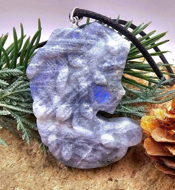 Nature Labradorite Carved Flashy Medusa Big Pendant Necklace