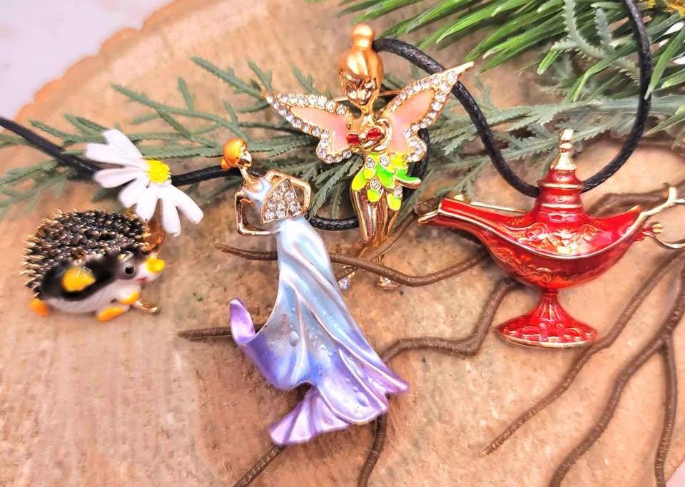 Colorful Enamel Gold Tone Brooch Pendant Necklace