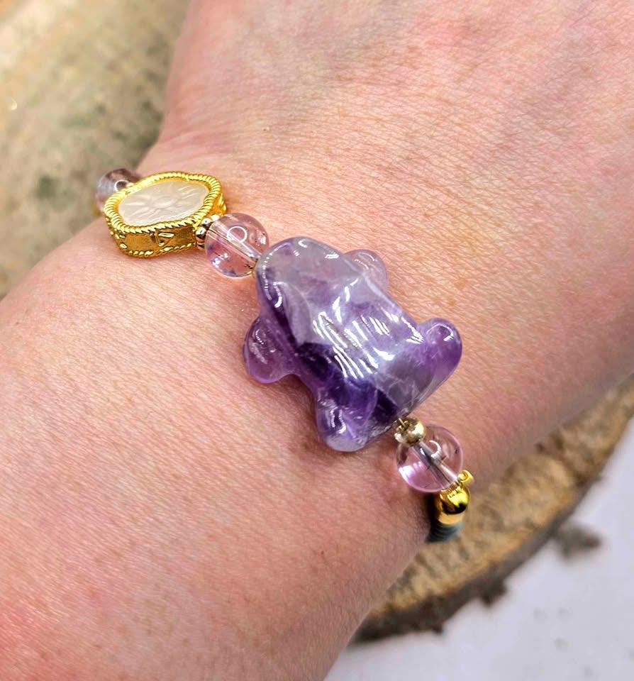 Nature Amethyst Frog Mixed Crystal Beads Bracelet