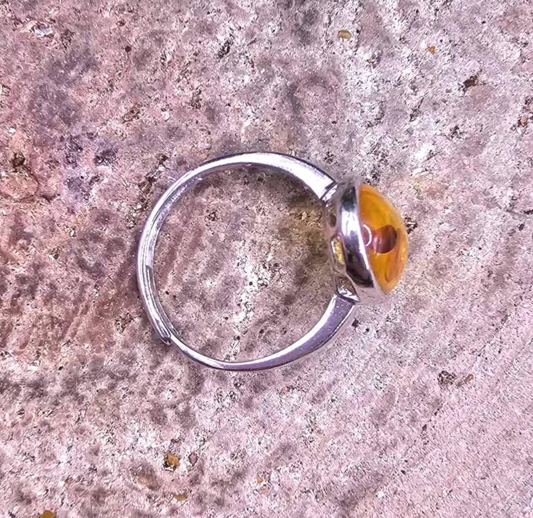 Honey Piebald Amber Oval Shape Adjustable Ring