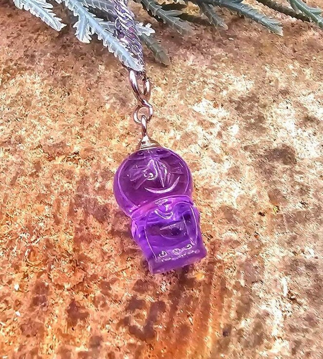 Cute Nature Amethyst Carved Doraemon Gadget Cat Pendant Necklace