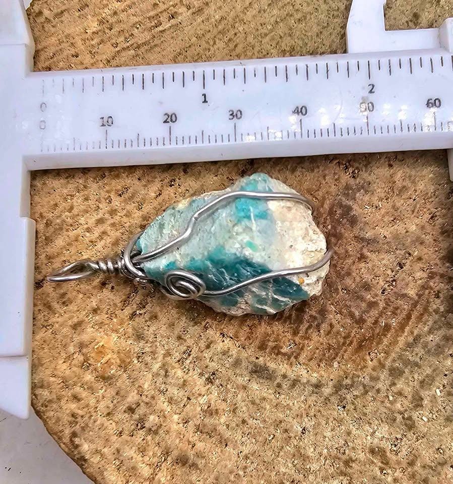 Nature Amazonite Raw Stone Wire Wrapped Pendant Necklace