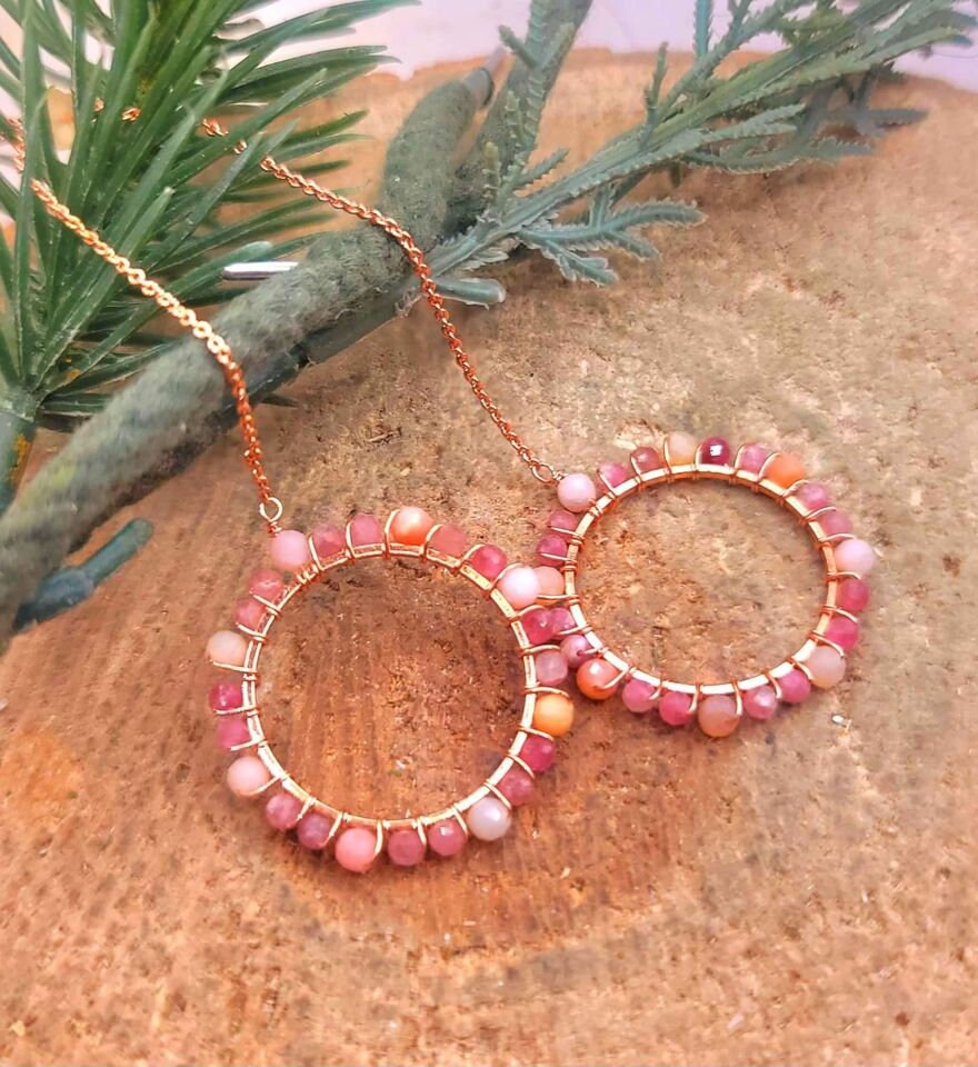 Beautiful Nature Pink Plum Blossom Tourmaline Faced S925 Threader Earrings