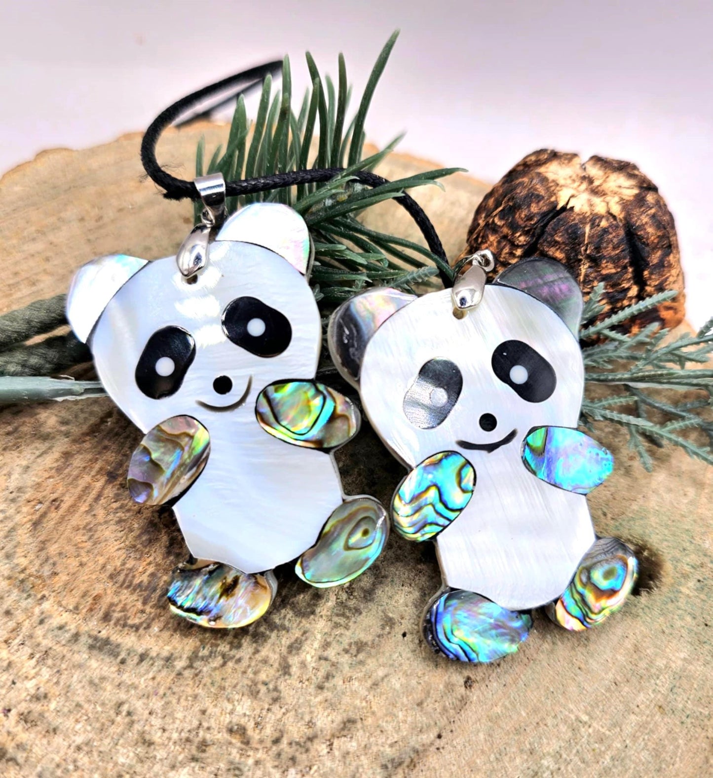 Adorable Nature Abalone Shell Cute Panda Pendant Necklace