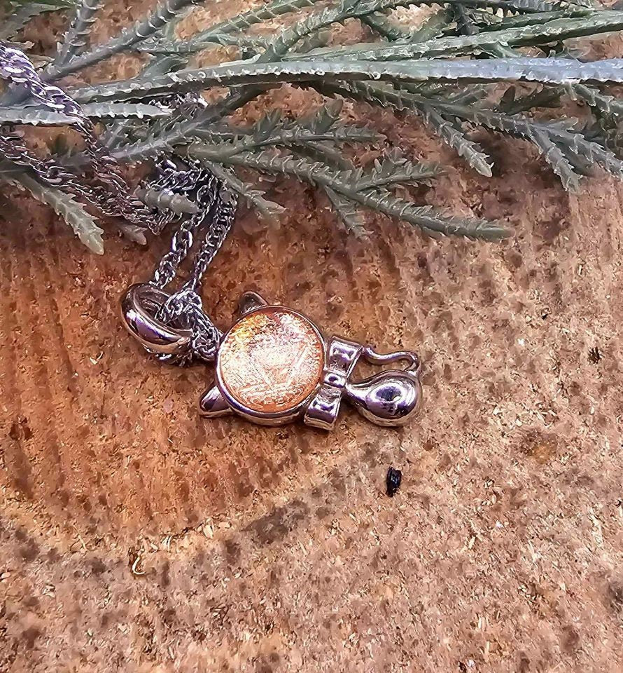 Genuine Nature Rose Gold Gibeon Meteorite Cute Cat S925 Silver Pendant Necklace