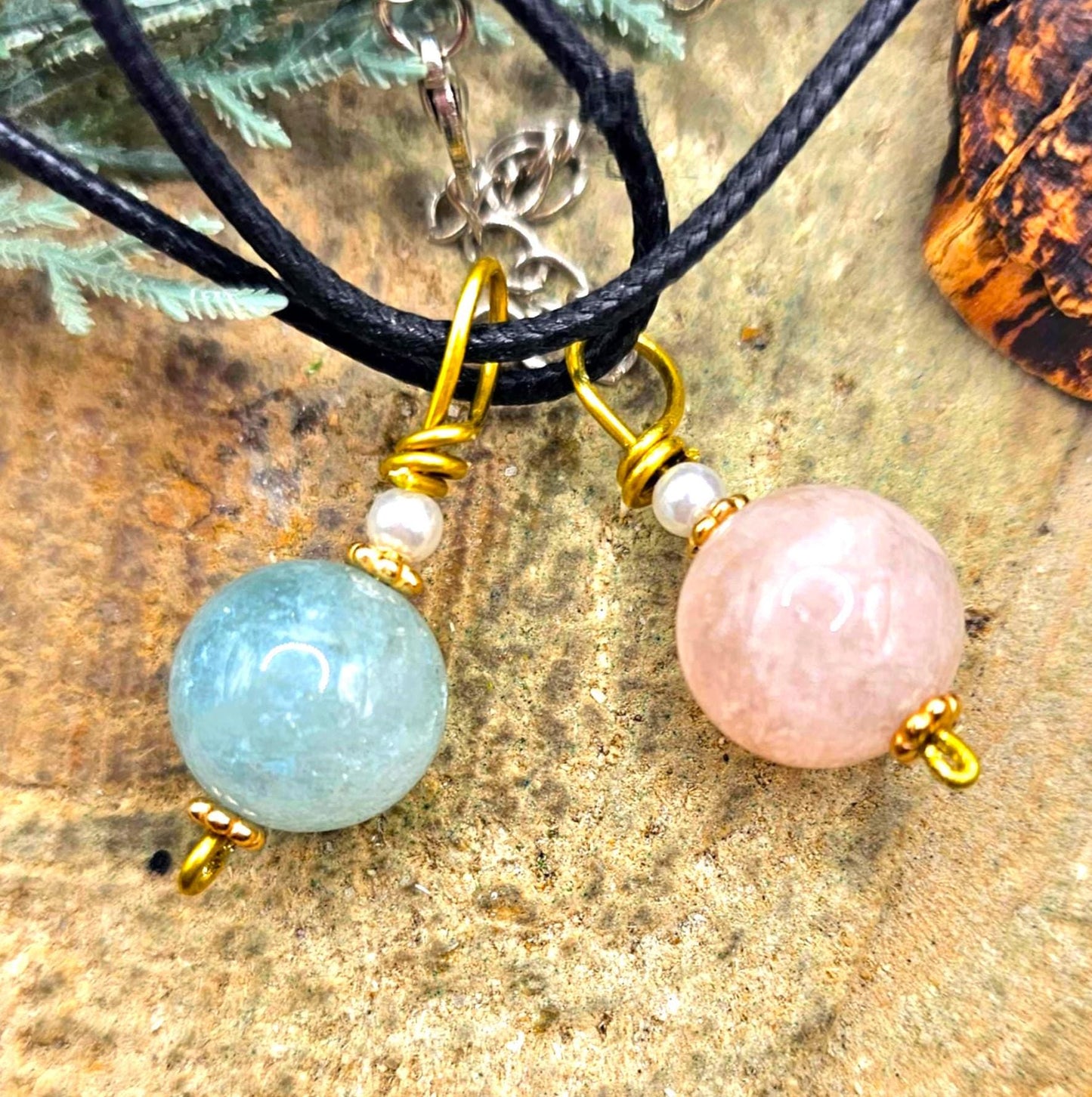 Nature Morganite Big Round Bead Pendant Necklace