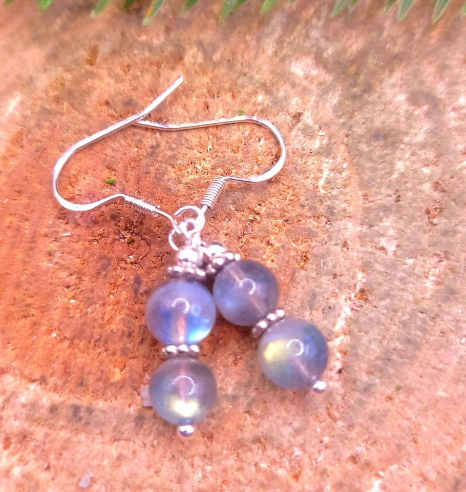Flashy Nature Labradorite Double Round Beads Dangle Earring