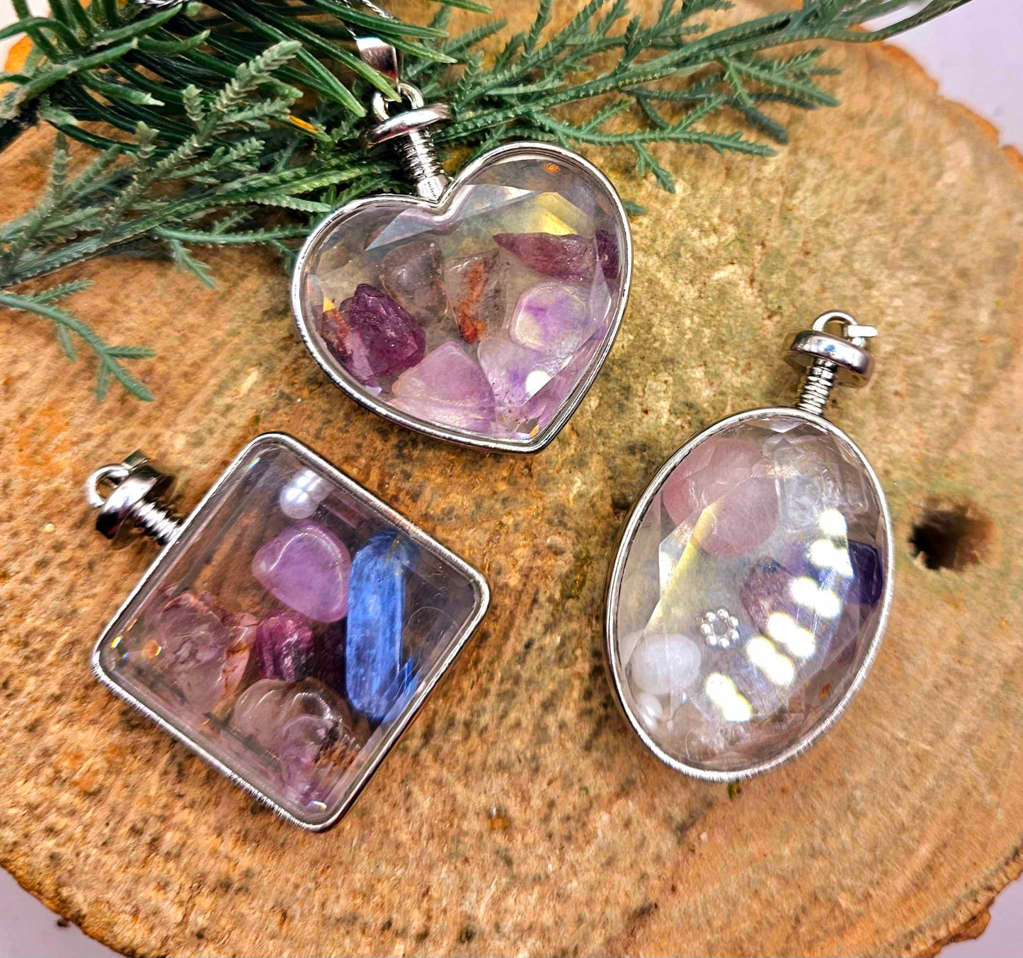 Nature Super Seven Mixed Stone Floating Pendant Necklace