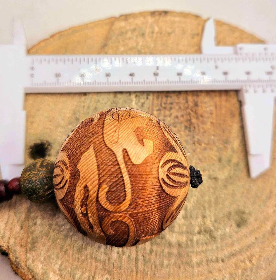 Nature Wood Hand Craved 1.8" Jumbo Size Pi Xiu Lotus Flower Bead Pendant Necklace