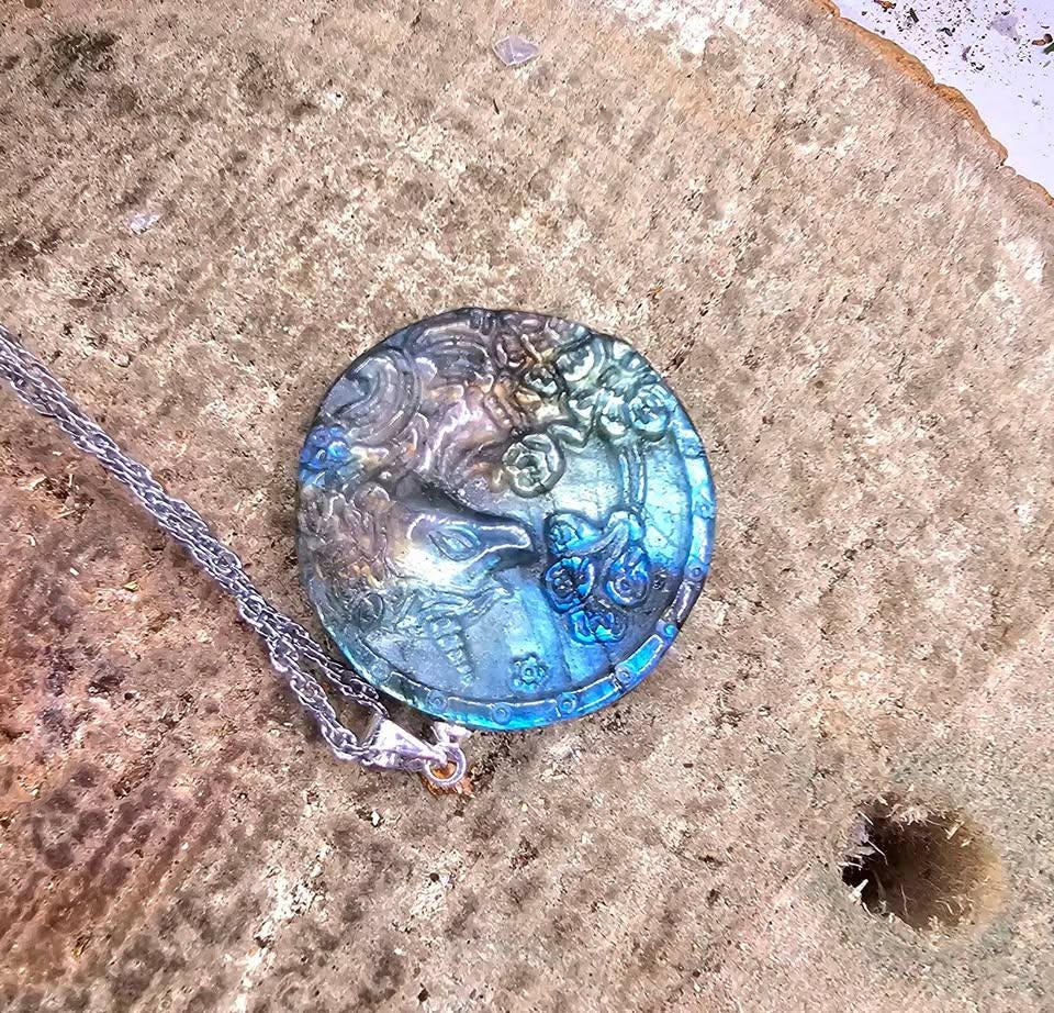 Nature Labradorite Carved Unicorn Pendant Necklace