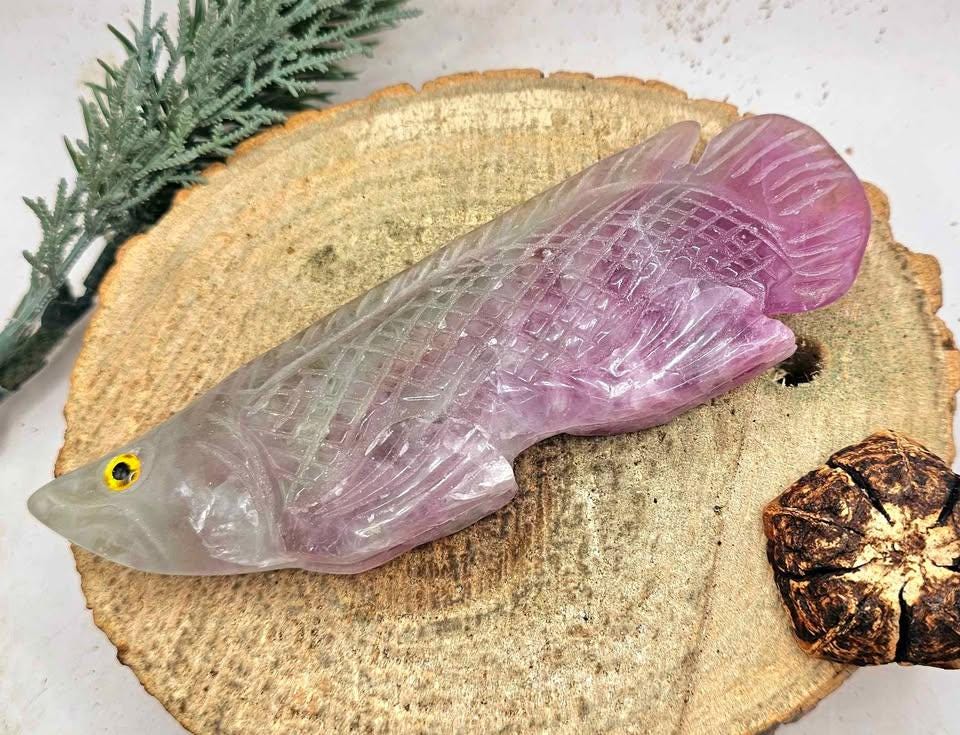 Rare Nature Fluorite Hand Carved 5.5" Fish Figure