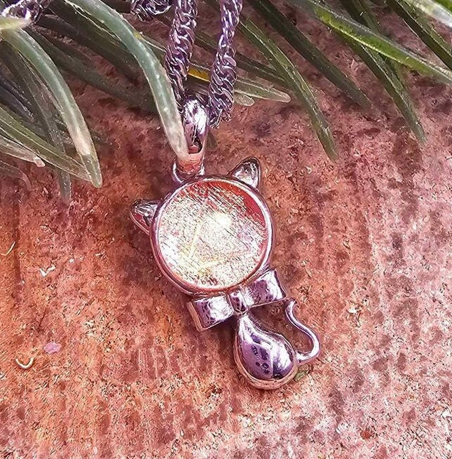 Genuine Nature Rose Gold Gibeon Meteorite Cute Cat S925 Silver Pendant Necklace