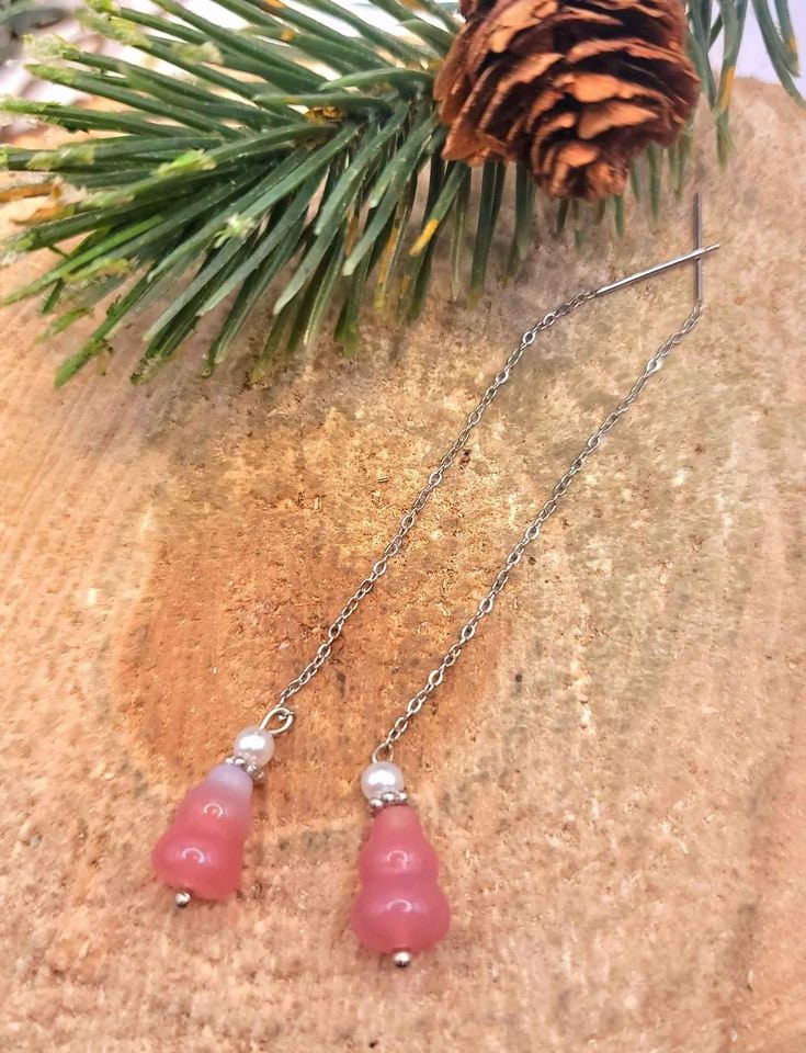 Nature Crystal Stones Hand Carved Dangle Earrings