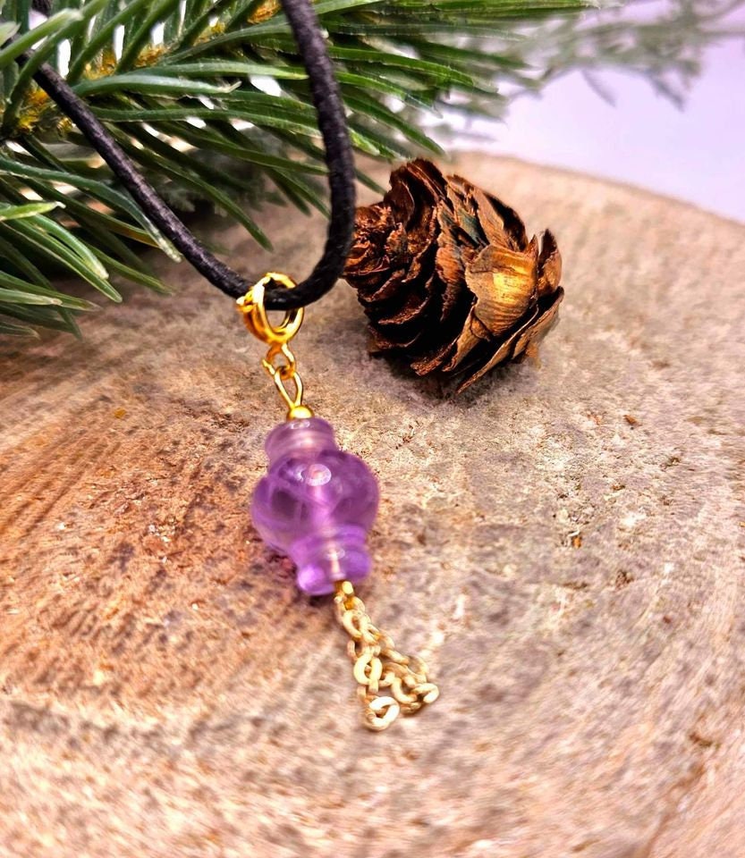 Unique Nature Amethyst Hand Carved Oriental Lantern Pendant Necklace