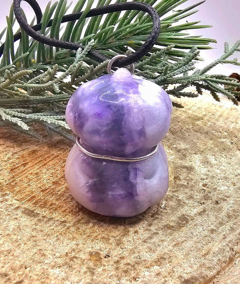Nature Purple Fluorite Hand Carved Stacking Funny Pumpkin Pendant Necklace