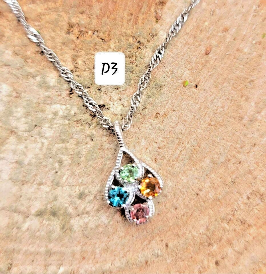 Nature Tourmalines Silver Feather Pendant Necklace