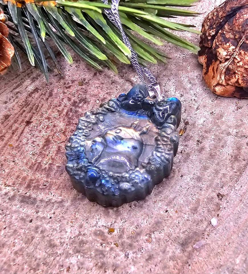 Nature Labradorite Flashy Forest God Portrait Pendant Necklace