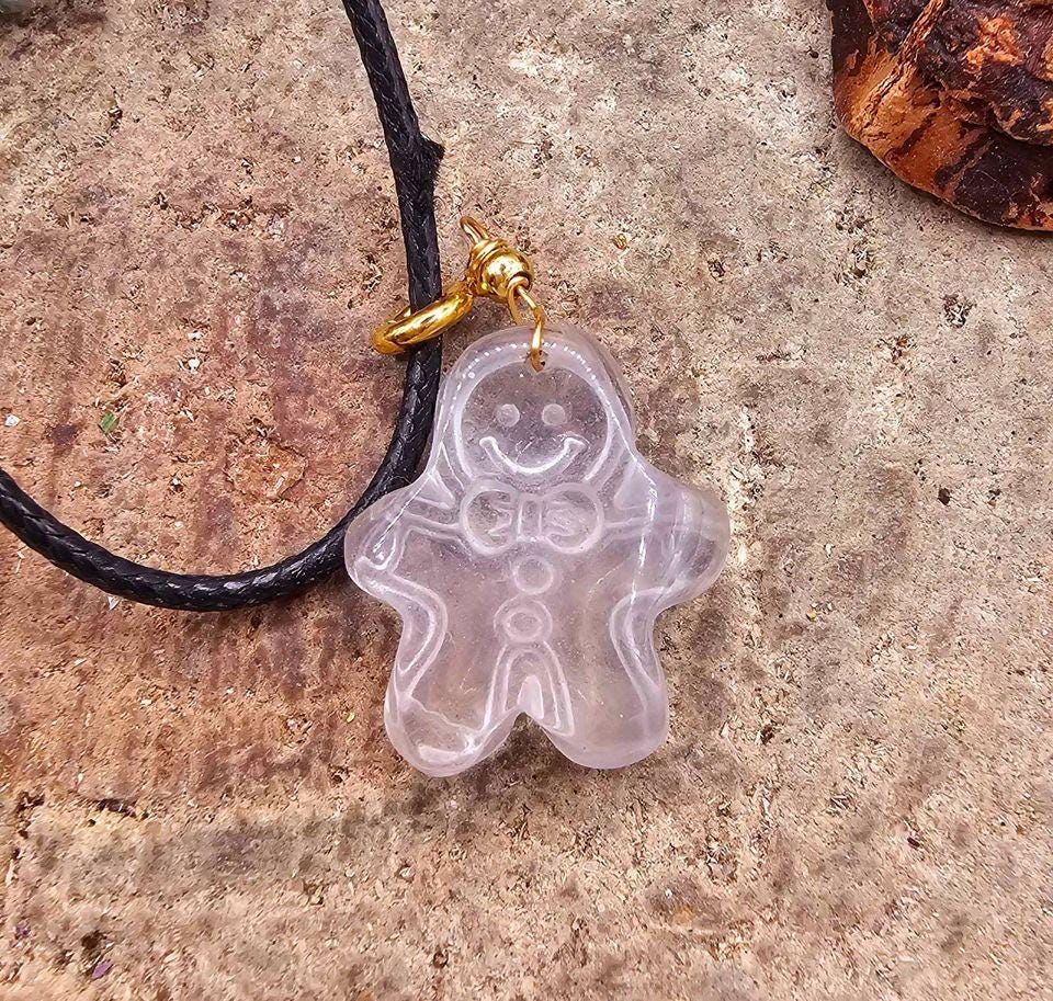Nature Clear Crystal Carved Gingerbread Pendant Necklace