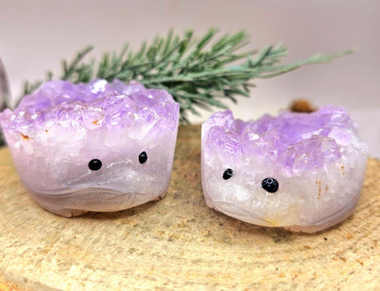 Nature Amethyst Agate Hand Carved CuteHedgehog Decor Figure