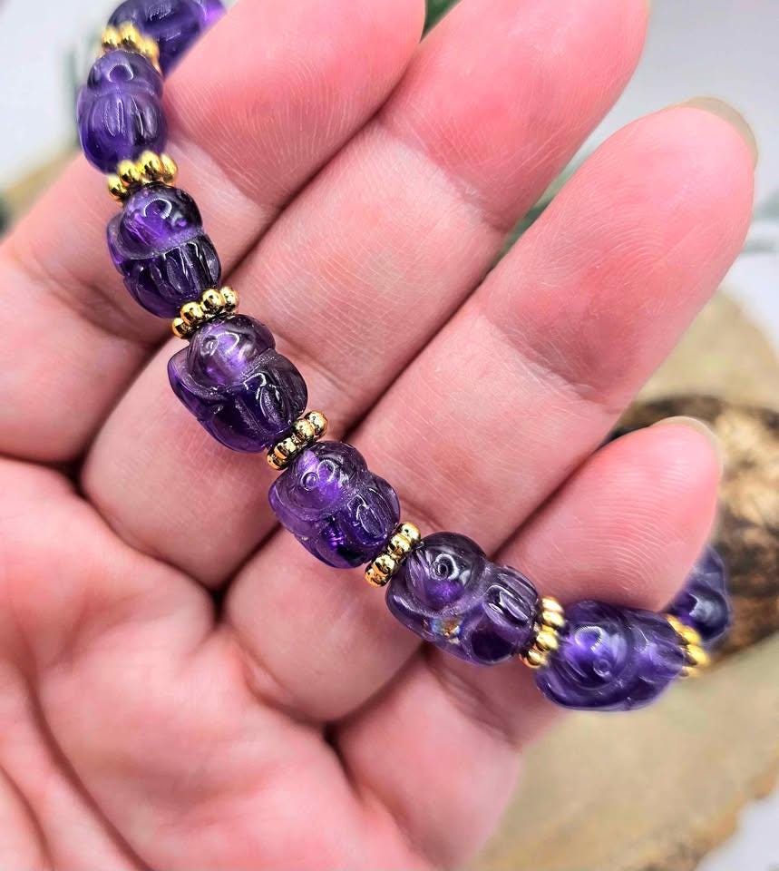 Rare Nature Amethyst Hand Carved Rabbit Beads Bracelet