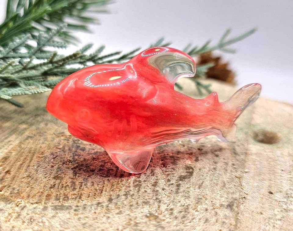 Unique Red Smelt Quartz Cute Shark Decor Figure