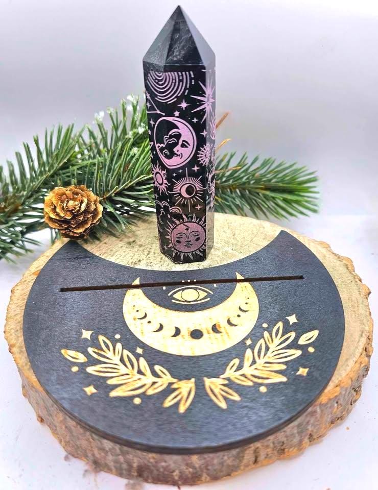 Nature Obsidian 4” Wand With Tarot Card Holder