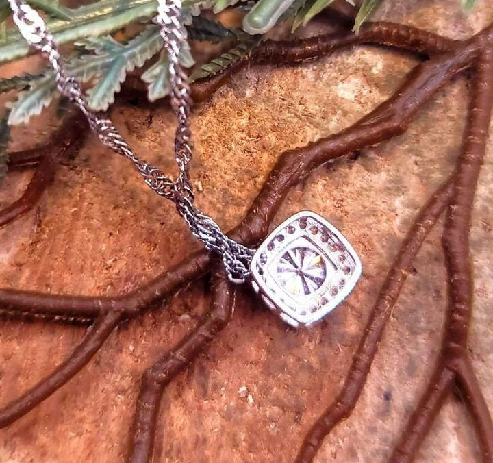 GRA 1ct D Certified Moissanite Diamond Square Charm Pendant Necklace