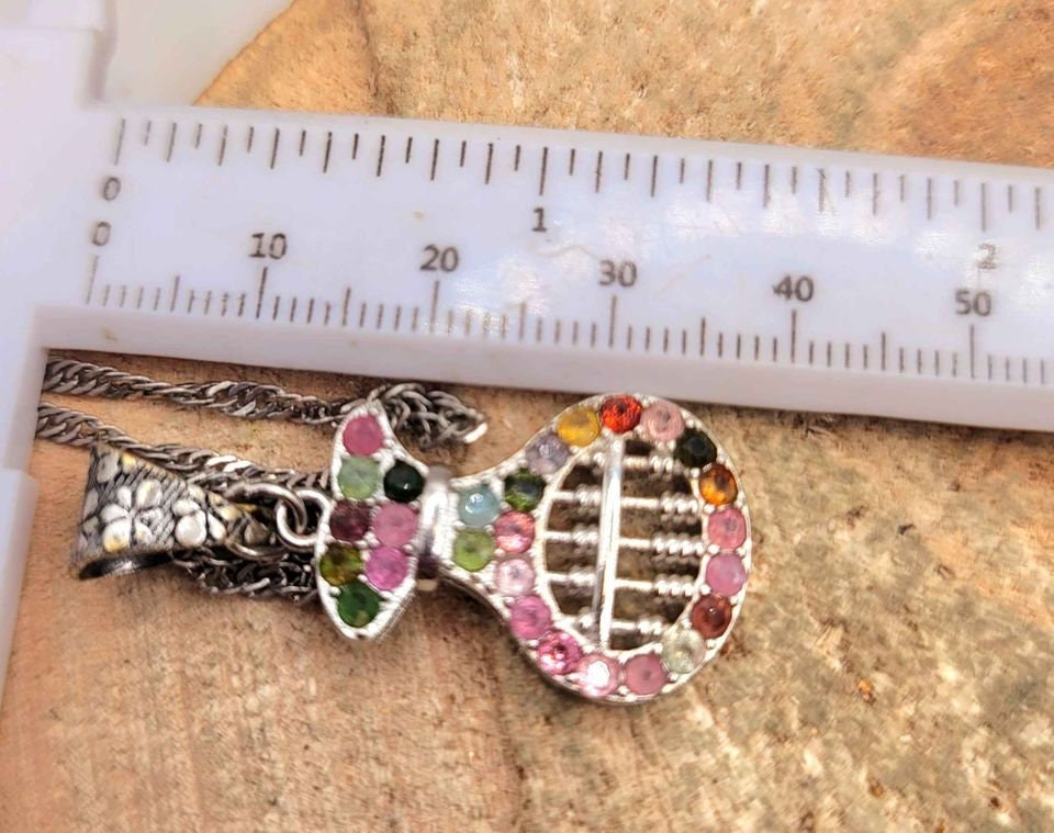 Unique Nature Mixed Color Tourmalines Coin Bag Shape Abacus Pendant Necklace
