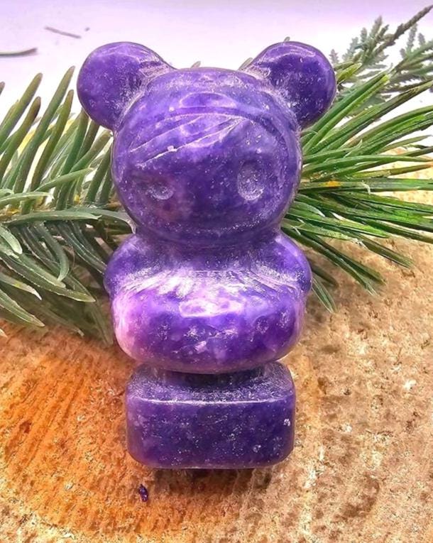 Nature Purple Lilacs Stone Hand Carved Cute Girl 2" Decor Figure
