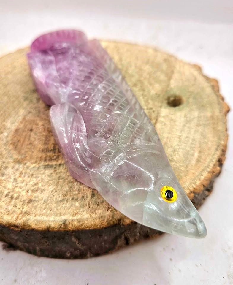 Rare Nature Fluorite Hand Carved 5.5" Fish Figure