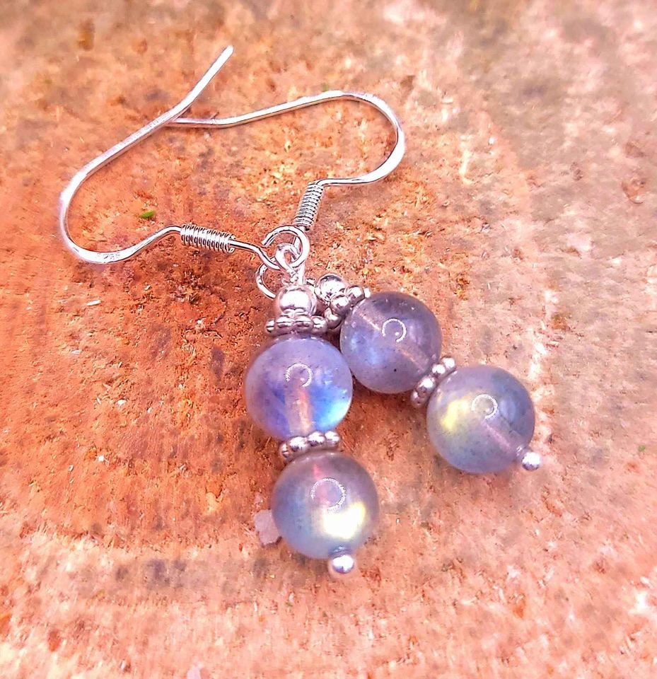 Flashy Nature Labradorite Double Round Beads Dangle Earring