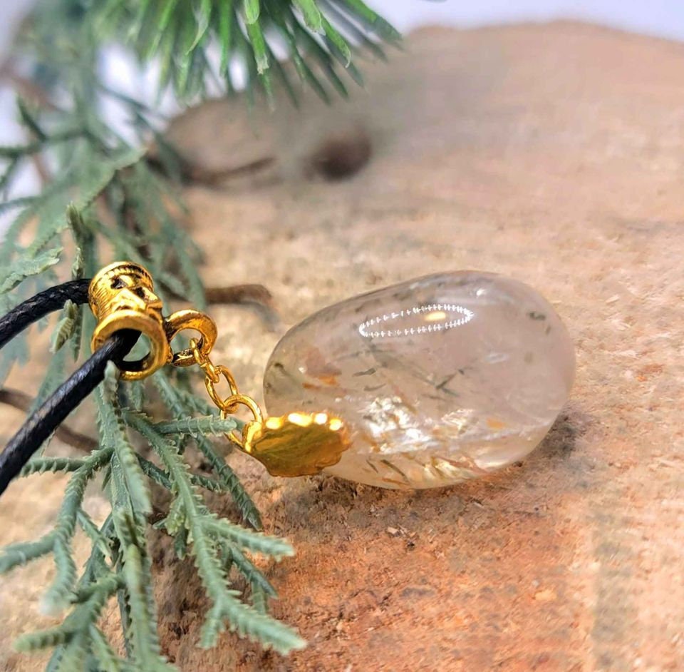 Beautiful Nature Rutilated Big Polished Stone Pendant Necklace