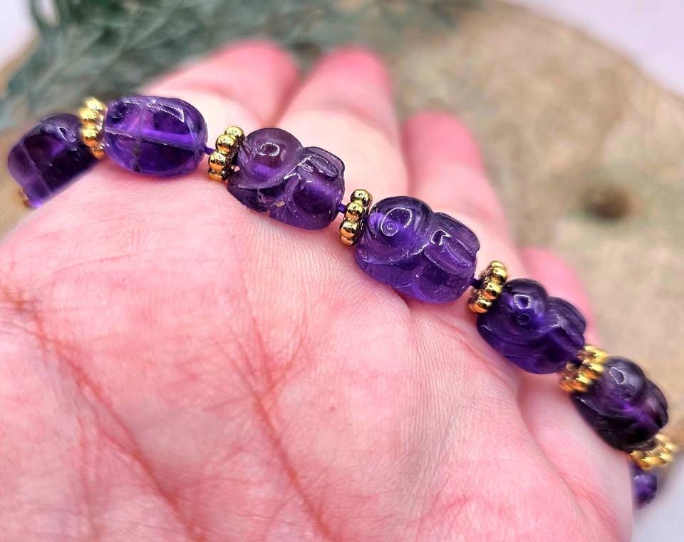 Rare Nature Amethyst Hand Carved Rabbit Beads Bracelet