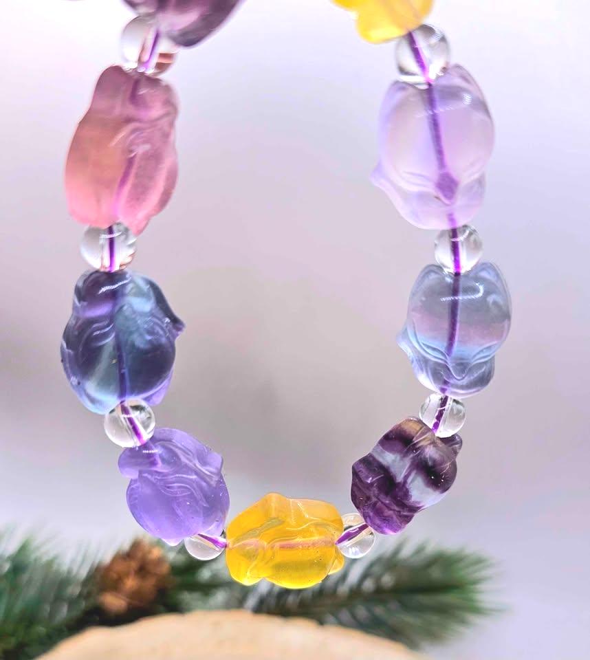 Nature Rainbow Fluorite Big Head Fox Bracelet
