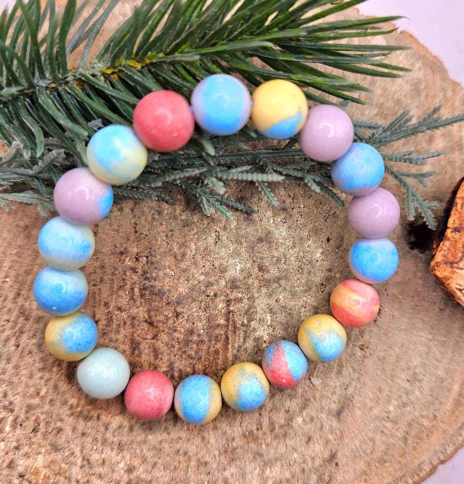 Colorful Nature Alashan Rainbow Stone 10mm Bracelet