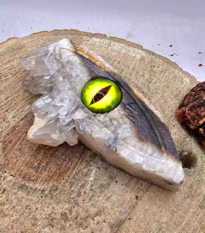 Nature Crystal Cluster Hand Carved Dragon Eye Decor Figure