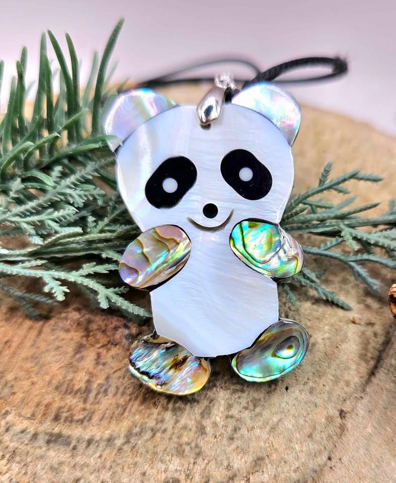 Adorable Nature Abalone Shell Cute Panda Pendant Necklace