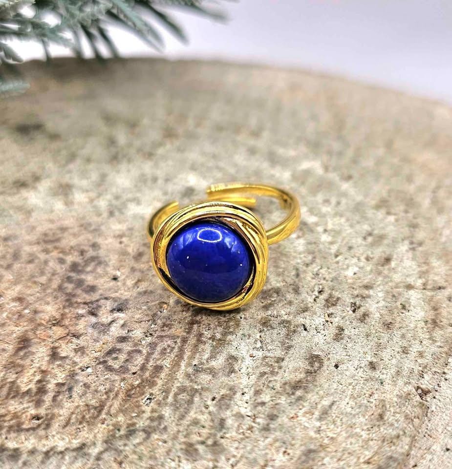 Nature Lapis Lazuli Gold Tone Adjustable Ring