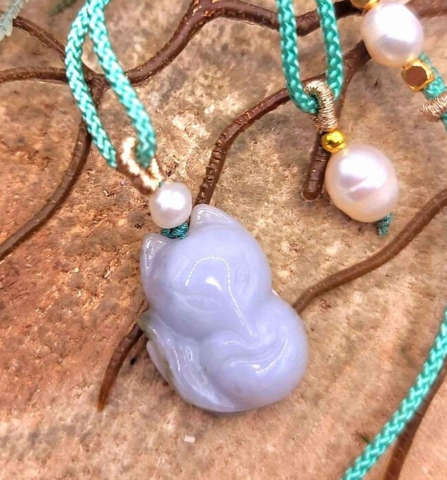 Certified Nature Green Jade Carved Fox Pendant Necklace