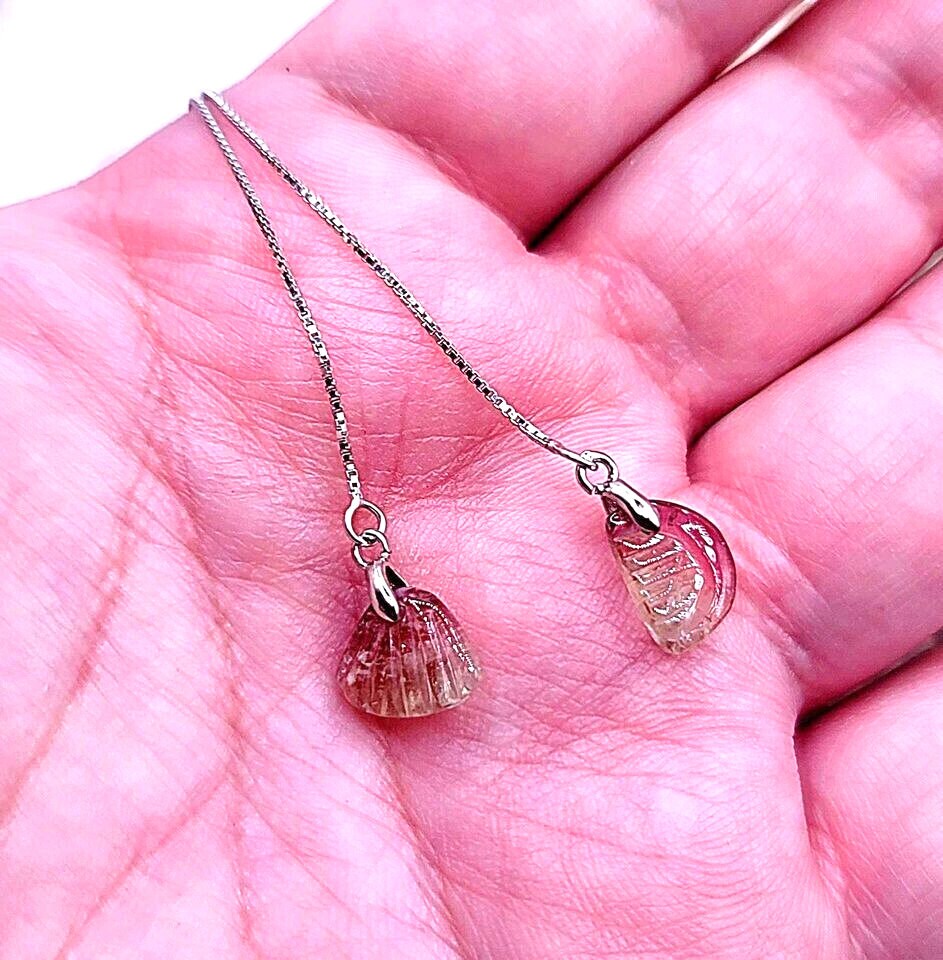 Premium Grade Nature Watermelon Tourmaline Hand Carved Comb &Shell S925 Earring