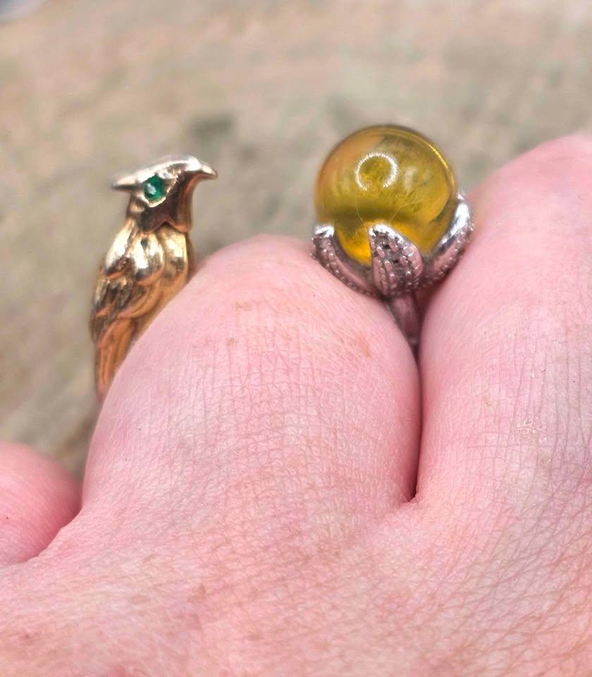 Genuine Mexico Blue Amber Sterling Silver Parrot Open Ring